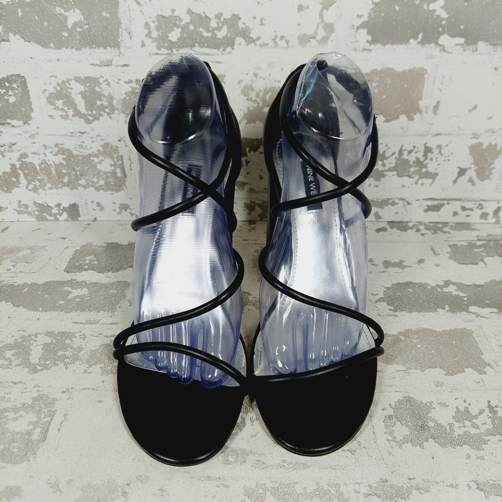 NEW Nine West Maer 3 Black Faux Leather Strappy Block Heels T116 - Picture 3 of 14